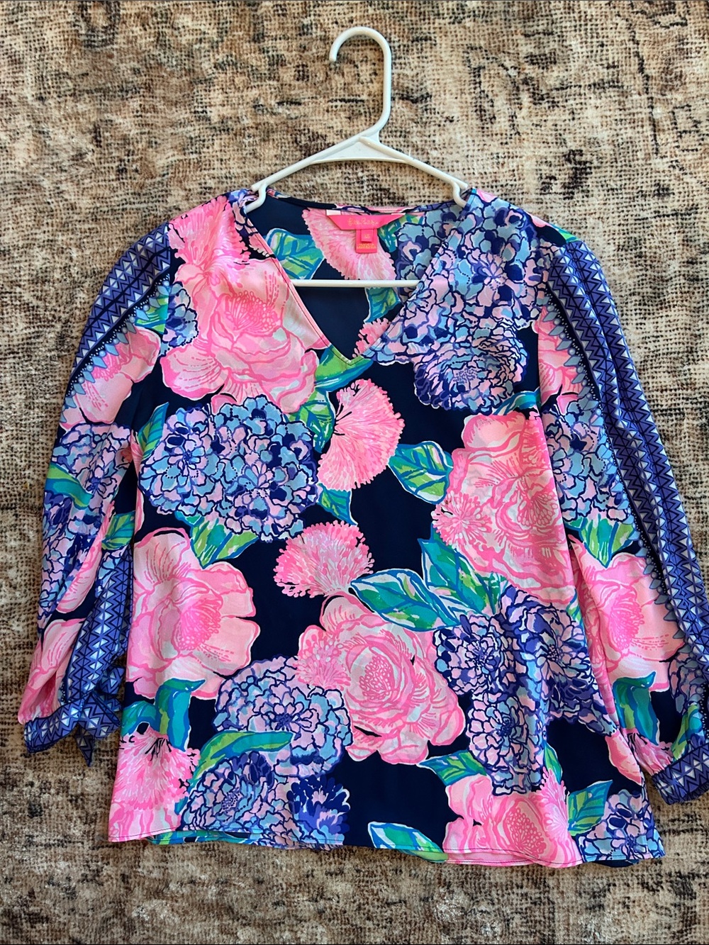 Lilly Pulitzer Navy, Pink & Purple Floral V-Neck Tunic